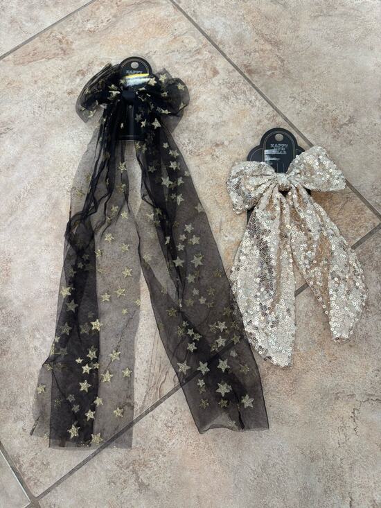A New Day Accessories - Festive Holiday‎ Hair Bows For Women - 2 Bows In The Lot - Black And Gold